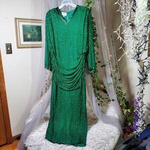 Vintage Judith Ann Creations Silk Beaded Gown Dress Stunning Size 1X Formal